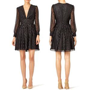 Jill Stuart Black And Silver V Neck Long Sheer Sleeve Midnight Disco Dress 12